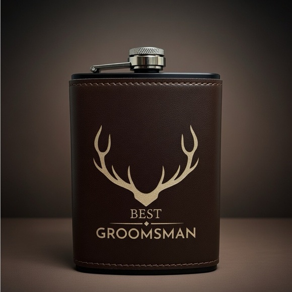 Custom Brown  Flask for Groomsmen - Picture 3 of 3